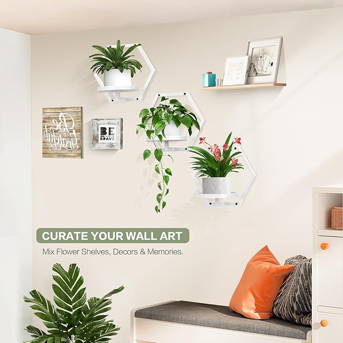 3 Packs Wall Planters for Indoor Plants, 7.9inch Metal Wall Plant Holder Hanger Wall Decor, Wall-Mounted Hanging Planters Window Plant Shelves Outdoor(White)