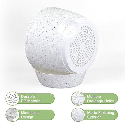 12/10/9 inch Large Self Watering Pots, Plant Pots with Mesh Drainage Holes for Indoor Outdoor Garden Plants, Flower Pots with Deep Reservoir, Set of 3 Plastic Planters, Specked White