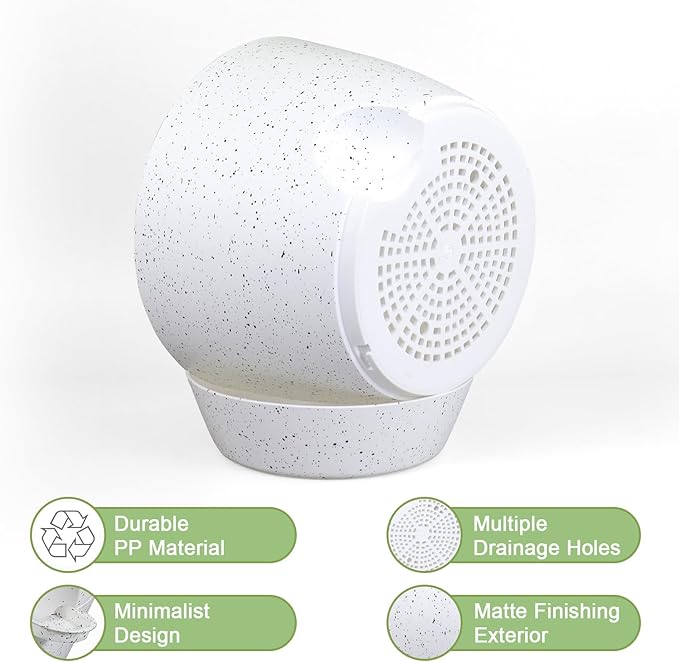 12 inch Large Self Watering Pots, Planter, Plant Pots with Multi Mesh Drainage Holes for Indoor Outdoor House Plants and Garden, Plastic Flower Pots with Deep Reservoir, Speckled White