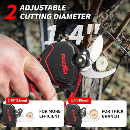 Electric Pruning Shears, Upgraded 1.4" Cutting Diameter Brushless Electric Pruner with 2Pcs 2.0Ah Rechargeable Battery, Power Cordless Pruning Shears for Tree Trimming Branch Cutter