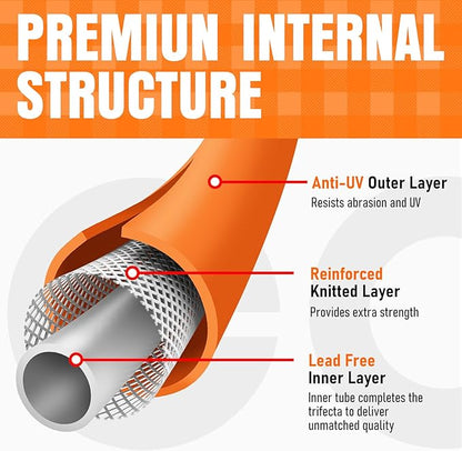 Garden Hose 100 ft x 5/8", NON-EXPANDING Flexible Water Hose, Kink Resistant Lightweight Hybrid Hose, Leakproof Yard Hose with Male to Female Fittings