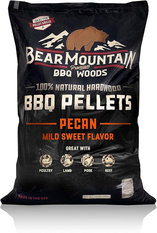 Bear Mountain All Natural Wood Pellets for Smoker, Grill & BBQ, 20 Lbs, Pecan