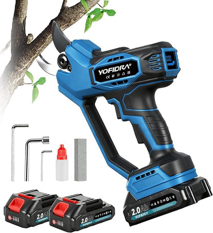 Electric Pruning Shears, 1.77" Cutting Diameter Cordless Pruning Shears with LED Display & SK5 Blade, Brushless Motor Electric Pruner Garden Tool with Charger, 2.0mAh Battery*2 for Garden Tree Branch