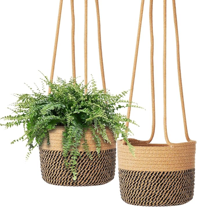 Hanging Planter Basket 2 Pack Jute Hanging Plant Holder Handmade Boho Plant Hangers Rope Woven Hanging Plant Holder Modern Storage Organizer Plant Hangers for Indoor Home Decor