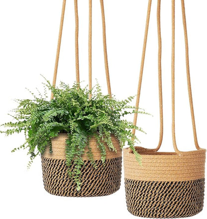 Hanging Planter Basket 2 Pack Jute Hanging Plant Holder Handmade Boho Plant Hangers Rope Woven Hanging Plant Holder Modern Storage Organizer Plant Hangers for Indoor Home Decor