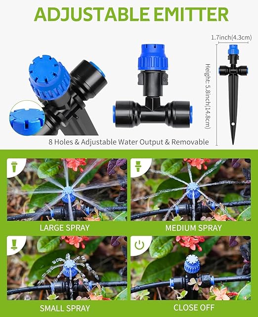 32.8FT Quick-Connect Drip Irrigation Kit, Garden Watering System DIY Automatic Irrigation Equipment Set for Lawn Raised Bed Greenhouse Plant Watering with 1/4'' Tubing, Drip Emitters, Connectors
