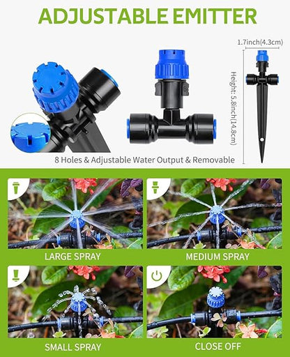 32.8FT Quick-Connect Drip Irrigation Kit, Garden Watering System DIY Automatic Irrigation Equipment Set for Lawn Raised Bed Greenhouse Plant Watering with 1/4'' Tubing, Drip Emitters, Connectors