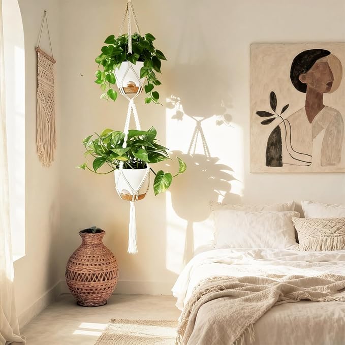 Hanging Planters with Macrame Plant Hangers for Indoor Outdoor Plants with 2 Self Watering Pots Hanging Baskets Flower Pot Holders Boho Home Decor