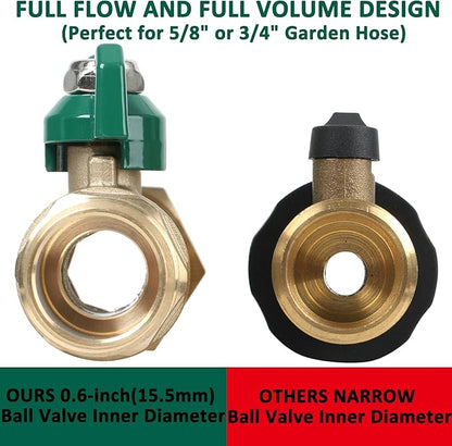 STYDDI Full Flow Brass Garden Hose Shut Off Valve, Heavy Duty 1-Way No Restricted-Flow Water Shut-Off Connector, 3/4” GHT High Flow Hose Ball Valve Adapter Coupling, Lawn Hose-end Flow Control Valve