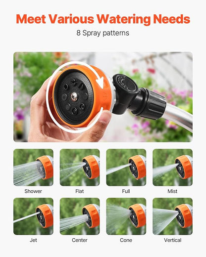 VEVOR Watering Wand, 15-Inch Robust Yard Hose Stick with 8 Spraying Modes & 180° Pivoting Head, Extended Hose Spray Apparatus with Thumb Operated On/Off