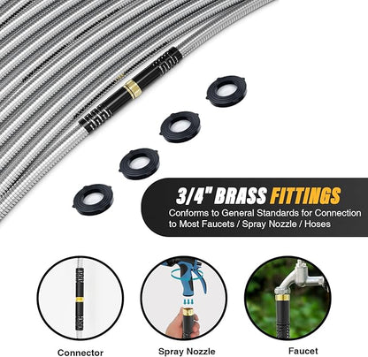 Lefree Garden Hose 100ft, Metal Garden Hose, Flexible Water Hose with 10-Function Nozzle, Stainless Steel Heavy Duty Hose, Crush Resistant, Leak Proof, No Kinks Garden Hoses for Yard, Outdoors, Rv