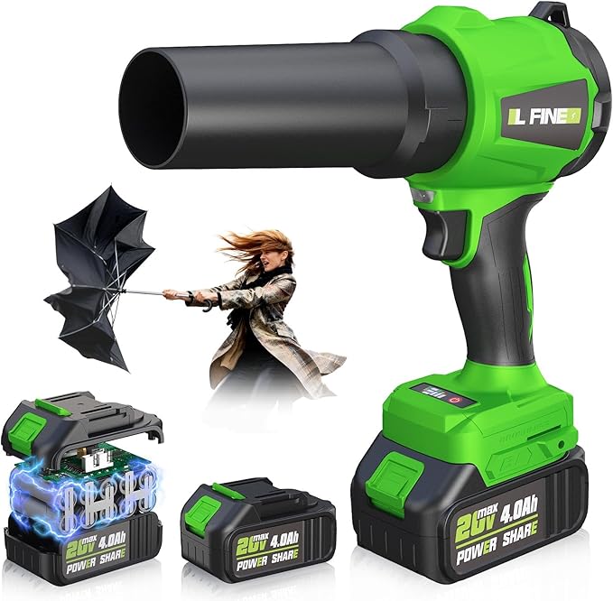 Leaf Blower Cordless - Lightweight Electric Handheld Blower with Battery and Charger, 3 Speed Mode, Blowers for Lawn Care, Patio Cleaning, Dust Cleaner (Dark Green)