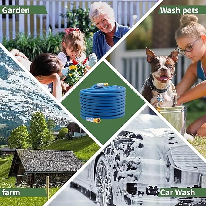 Heavy Duty Premium Garden Hose 125ft x 5/8", 300PSI Working, 1000PSI Burst, Hybrid Rubber Water Hose with Transparent Swivel Handle - Hot/Cold Water - Five Layered Braiding with Brass fittings (Blue)