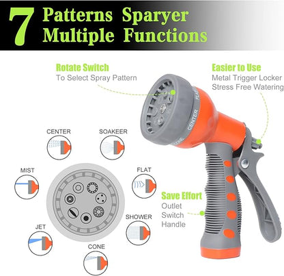 SYEENIFY Kink Free Garden Hose 100ft 5/8", Heavy Duty Hybrid Water Hose, Ultra Durable Flexible Rubber Hose with Sprayer Nozzle,Leakproof Yard Outdoor Hose with Brass Solid Connector