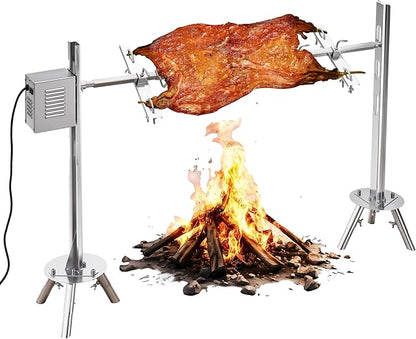Jocisland Electric BBQ Rotisserie Grill Kit, 46" 132 Lbs Capacity, 45W Motor, Height-Adjustable Stainless Steel Pig Roaster with Triangular Stability Support Stand for Pig Lamb