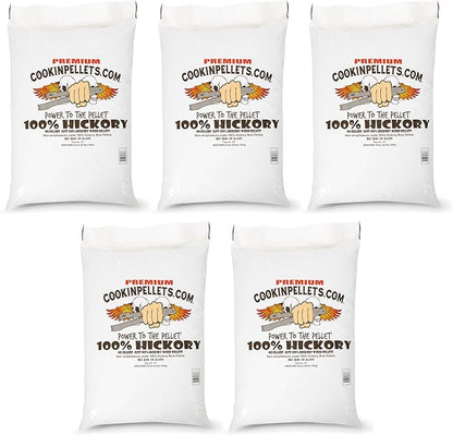 CookinPellets 40-Pound Premium Genuine Hickory Hardwood Grill Smoker Wood Pellets, No Bark, Fillers, and Flavor Oils, for Meat and Veggies (5 Pack)