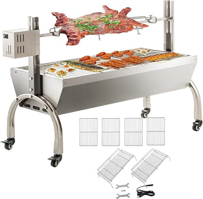 50W Rotisserie Grill Roaster 51 Inch BBQ Outdoor Small Pig Lamb Rotisserie Roaster 132LBS/60KG Stainless Steel Charcoal Spit Rotisserie Roaster Grill Great for Camping Outdoor Barbecue