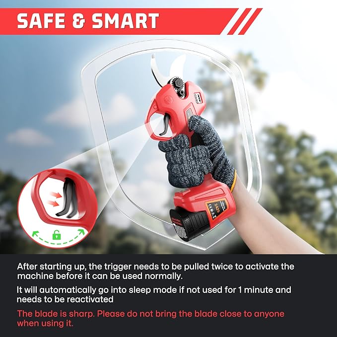 Electric Pruning Shears for Gardening,Garden Shears Cutter 0.5 Second Shear Speed 0.8-1.4"Cutting Diameter Brushless Trimming Branch,Pruning Shears with 6000 Cuts of 2 Rechargeable Battery