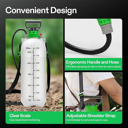 VIVOSUN 2.1 Gal/8L Pump Sprayer, Garden Water Sprayer for Plants, Weeds & Lawn Care, with 3 Nozzles, 50'' Long Hose & Pressure Relief Valve