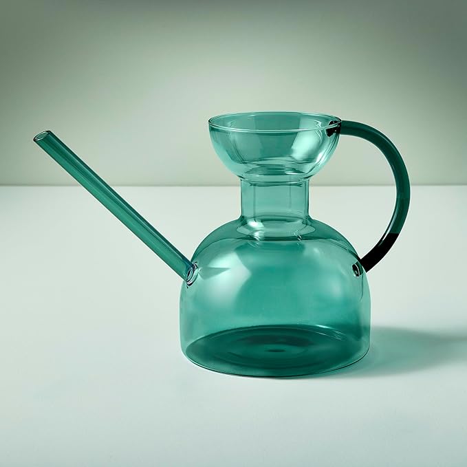 Modern Sprout Plant Watering Can - Handcrafted from Borosilicate Glass - Long Spout Vessel for Indoor Plants - 32 Oz Capacity - Multipurpose Watering Can and Flower Vase for Houseplants (Teal)