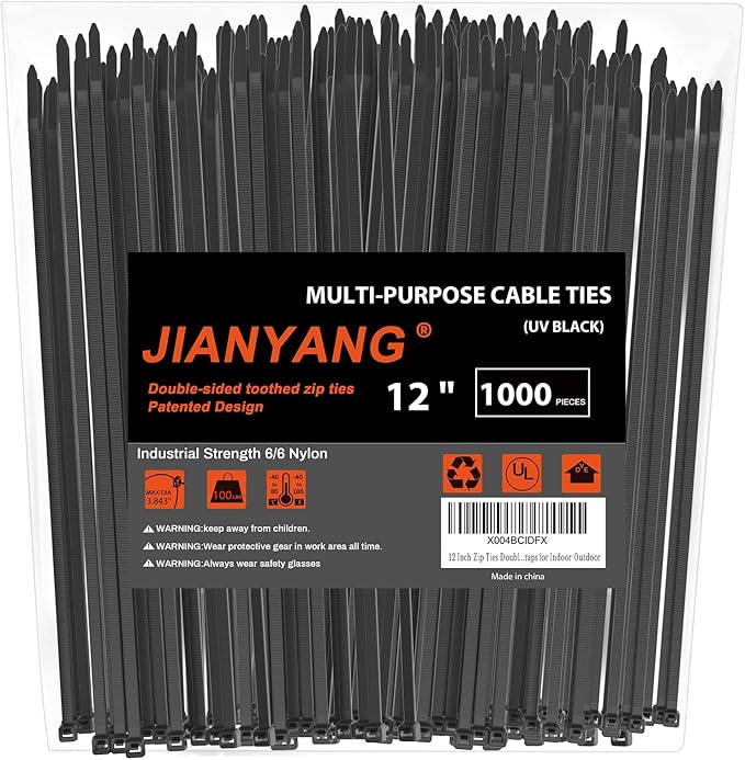 12 Inch Zip Ties Double Sided Toothed (Bulk 1000 Pack),100 LBS Tensile Strength Heavy Duty Cable Wire Ties With Self-Locking Adjustable More Durable Nylon Tie Wraps for Indoor Outdoor