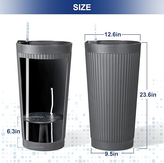 FENCY 2Pack 24IN Self Watering Planter for Indoor Plants, Plastic Large Planter for Outdoor Plants, Water Level Indicator& Spacious Reservoir Flower Planter Decorative(Grey)