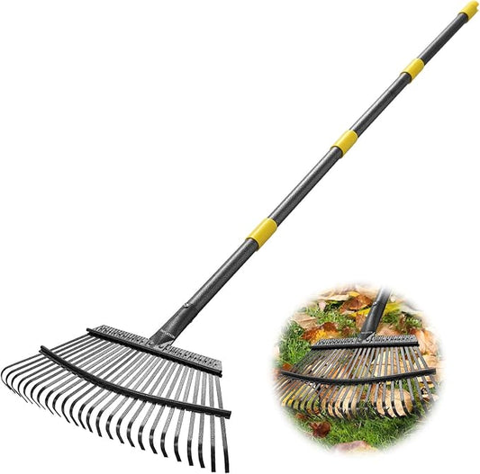 INFLATION Garden Rake for Leaves Heavy Duty Women Men Grandpas for Lawns,79” Length 18” Width Adjustable 25 Tines Sturdy Metal Yard Leaf Rakes with Non-Slip Comfortable Smooth Long Handle