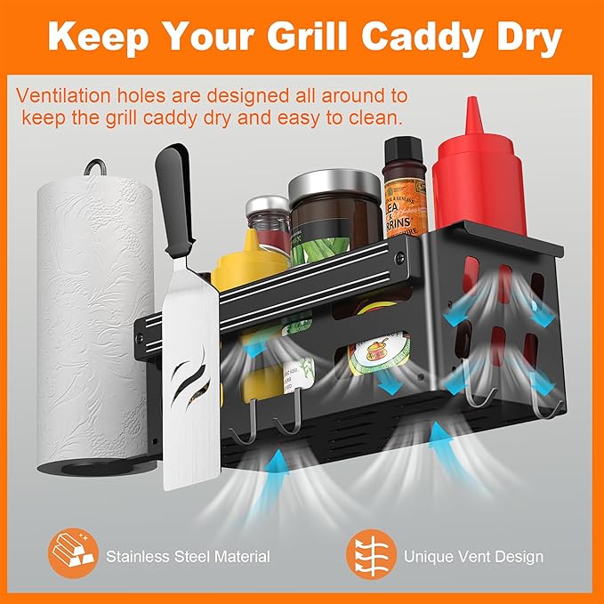 Griddle Caddy for Blackstone Griddles 28"/36"/Prep Cart, Blackstone Caddy with Squeeze Bottle, Blackstone Griddle Accessories Space Saver, BBQ Grill Storage Organizer with Magnetic Tool Holder