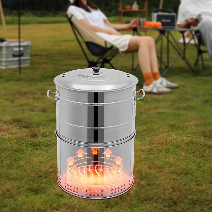 Stainless BBQ Grill Barrel,Portable 360°Smokeless Barbecue Grills,Silver Steel Kebob-Grill with 50 Skewers,Outdoor Cooking and BBQ,Camping Picnic Patio Backyard