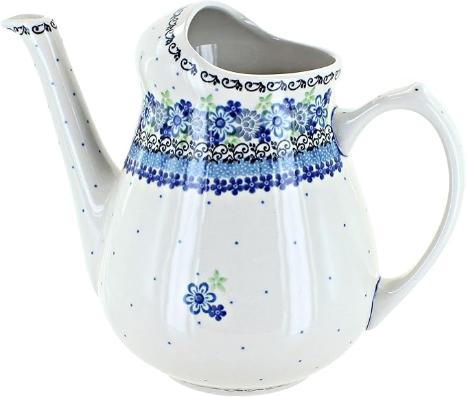 Blue Rose Polish Pottery - Blue Eliza Watering Can - 8" Tall - Polish Pottery Watering Can, for The Garden, Patio or Indoor Décor