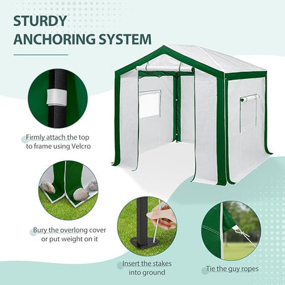 EAGLE PEAK 8x8 Portable Walk in Greenhouse with Polyester Reinforced Corners, Heavy Duty Instant Pop Up Indoor Outdoor Green House, Front Roll Up Zipper Entry Door and Mesh Windows, Green/White
