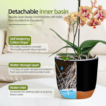 QCQHDU 2 Pack 5.7 Inch Orchid Pots with Holes for Repotting, Double-Layer and Self Watering Orchid Pot with Good Air Circulation