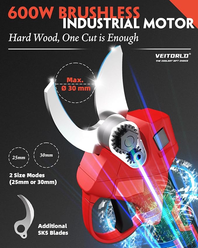 2-IN-1 Cordless Electric Pole Pruning Shears, 13ft Reach, 1.2" Cutting Diameter, 2000mAh Battery Powered, Brushless Motor for Efficient Garden Tree Trimming, Branch Cutting（Red）