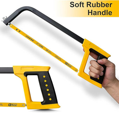 12inch High-Tension Hacksaw Frame with 24 TPI Bi-metal Blade, Hand Saw Suitable for Metal, wood, PVC, Carpentry