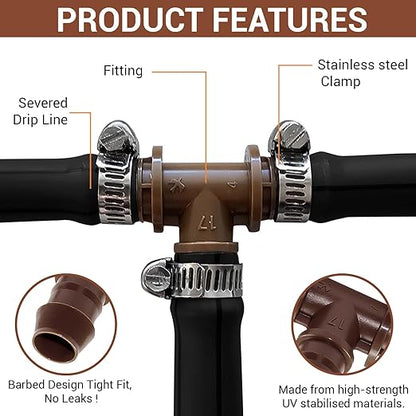 LECTO Universal 5/8", 1/2", .700" Drip Line Repair Kit – Tee, 1