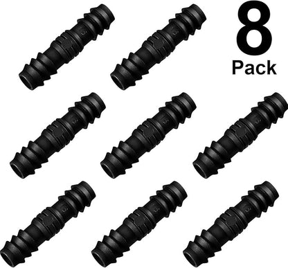 Maitys 8 Pieces 1/2 Inch Drip Irrigation Fittings Parts Soaker Hose Repair Kit Inline Barb Drip Irrigation Hose Connectors Plastic Tubing End Stop for Garden Lawn Sprinkler Systems(Joiner)