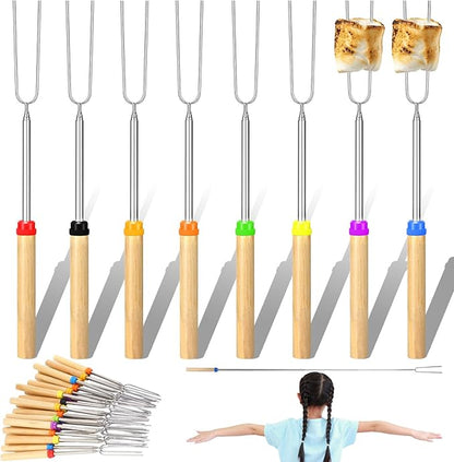24 Pcs 28 Inch Marshmallow Roasting Sticks Bulk, Smores Skewers for Fire Pit, Hot Dog Camping Skewers Accessories Campfire Marshmellow Extendable Forks BBQ Tools Smores Sticks