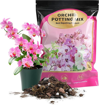 Orchid Potting Mix with Orchid Bark 1QT - New Upgraded Formula for Superior Drainage & Breathability | Premium Soil for Healthy Roots