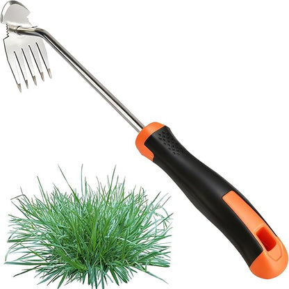 Weed Puller Tool，2025 Newly Weeder Stainless Steel Hand Weed Puller,Portable 5 Teeth Weed Remover Tool Weeding Tools for Gardening Vegetable Backyard Farm Planting & Uprooting (Rubber Handle)