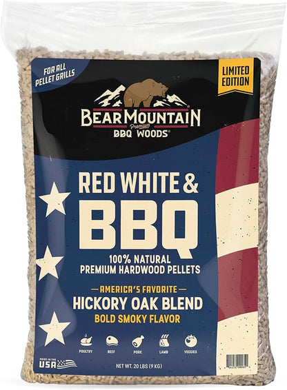 Bear Mountain BBQ Limited Edition Red White & BBQ Wood Pellets, 20 Pounds, Blue