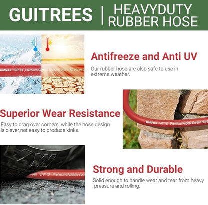 25FT 3/4 Heavy Duty Rubber Garden Hose - 200psi Working, 1000psi Burst - Hot/Cold Water - Five-Layered Braiding for Durability - Versatile for Gardening, Agriculture, Construction(Red)