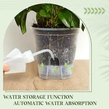 9 Pcs Self Watering Pots for Indoor Plants with Deep Reservoir and High Drainage Holes for Outdoor Plants and Flowers, Bare Root Planter (4.72'',5.91'',7.09'',Clear)