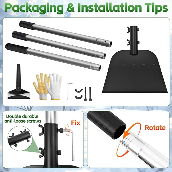 DEMARRE Metal Snow Shovel 54”, Heavy Duty Floor Scraper & Ice Scraper, Flat Shovel for Driveway Sidewalk Garden Deck, Manual Push Plow for Snow Ice & Weed Removal, Back-Friendly Tool for Seniors