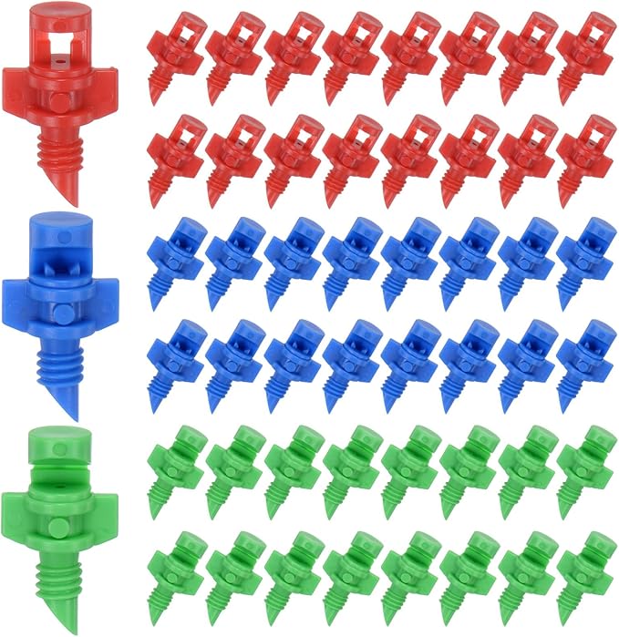 150-Pack Misting Nozzles, 90/180/360 Degree Irrigation Emitter Sprinklers for Garden/Plant/Lawn Water Irrigation System Barbed Refraction Atomizing Dripper [Blue/Green/Red]