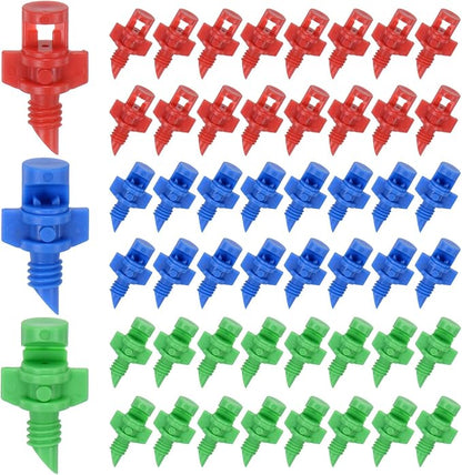 150-Pack Misting Nozzles, 90/180/360 Degree Irrigation Emitter Sprinklers for Garden/Plant/Lawn Water Irrigation System Barbed Refraction Atomizing Dripper [Blue/Green/Red]
