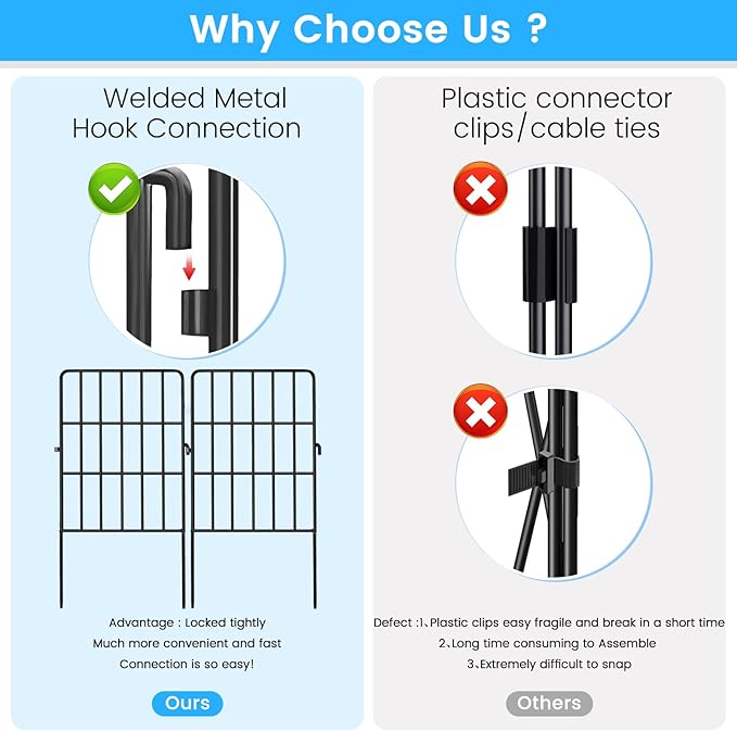 Decorative Garden Fence 24 Pack, 24 Ft (L) X 24 in (H) Black Square Rustproof Metal Fence, Animal Barrier Fence for Small Dog, Outdoor Flower Bed Landscape Decor for Yard