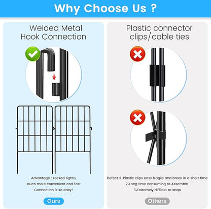 Decorative Garden Fence 24 Pack, 24 Ft (L) X 24 in (H) Black Square Rustproof Metal Fence, Animal Barrier Fence for Small Dog, Outdoor Flower Bed Landscape Decor for Yard