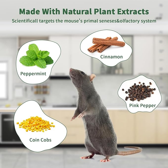 Mouse Rodent Repellent, 24 Pack Peppermint Oil to Repel Mice and Rats– Works for Mice Repellent, Squirrels, Indoor/Outdoor Use, Safe for Homes & Pets