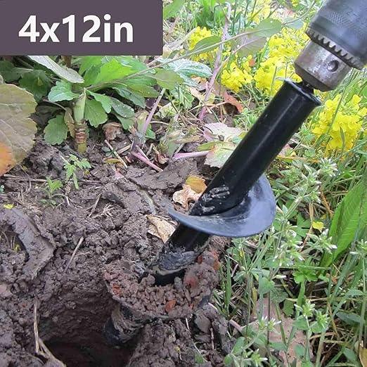 TCBWFY 4"x12"Auger Drill Bit for Planting Digging Holes,Garden Plant Flower Bulb Auger Spiral Hole Drill Rapid Bulb Planter Earth Auger Bit,Compatible to Hex Adjustable Chuck
