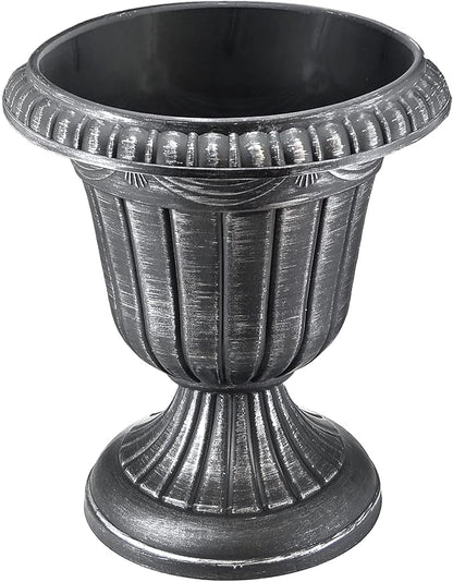 Arcadia Garden Products PL20SL Classic Traditional Plastic Urn Planter Indoor/Outdoor, 10" x 12", Brushed Silver